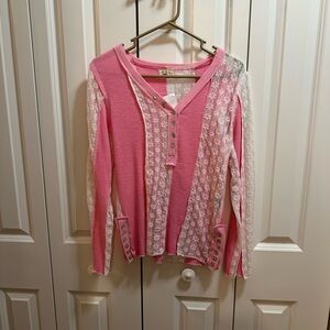 Pink Lace Button-Up Top